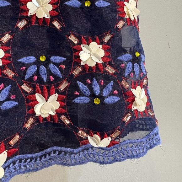 Navy Maeve Mayfair Beaded and Embroidered Skirt Size 4 EUC - Picture 6 of 7